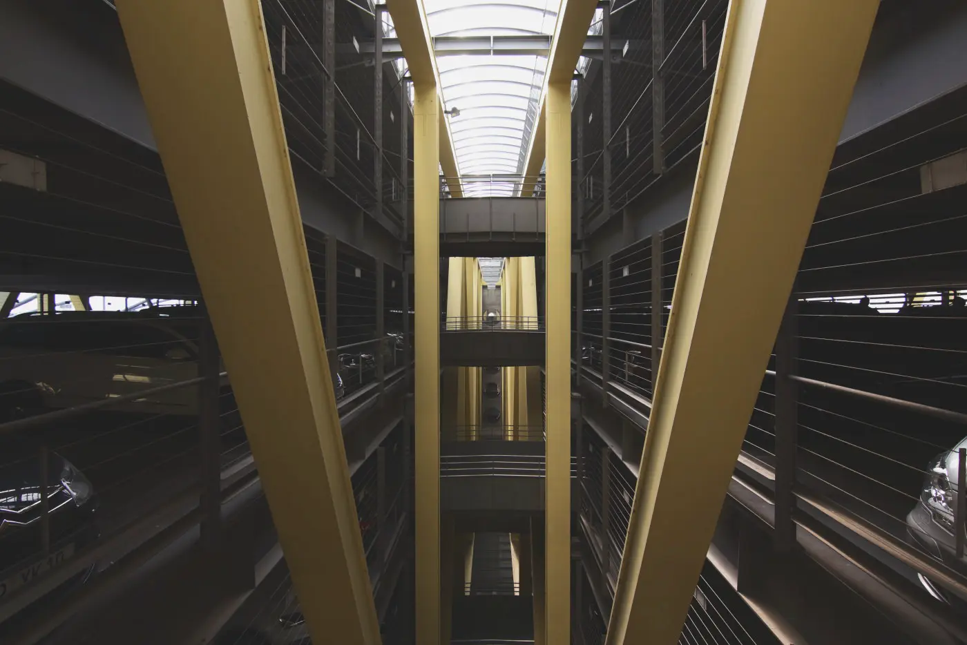 Architecture yellow gray car park