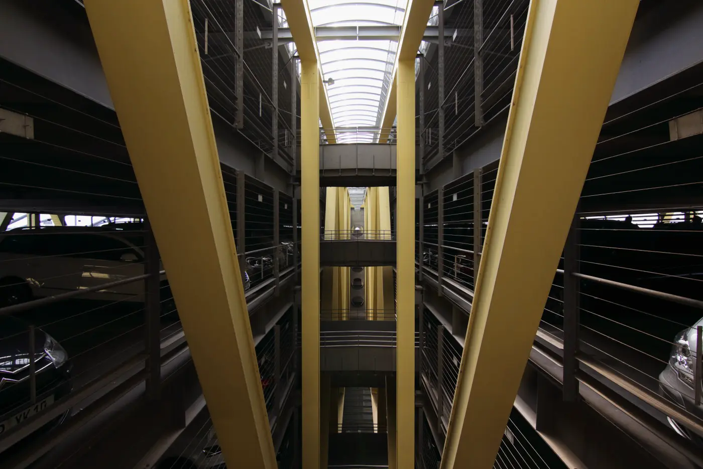 Architecture yellow gray car park