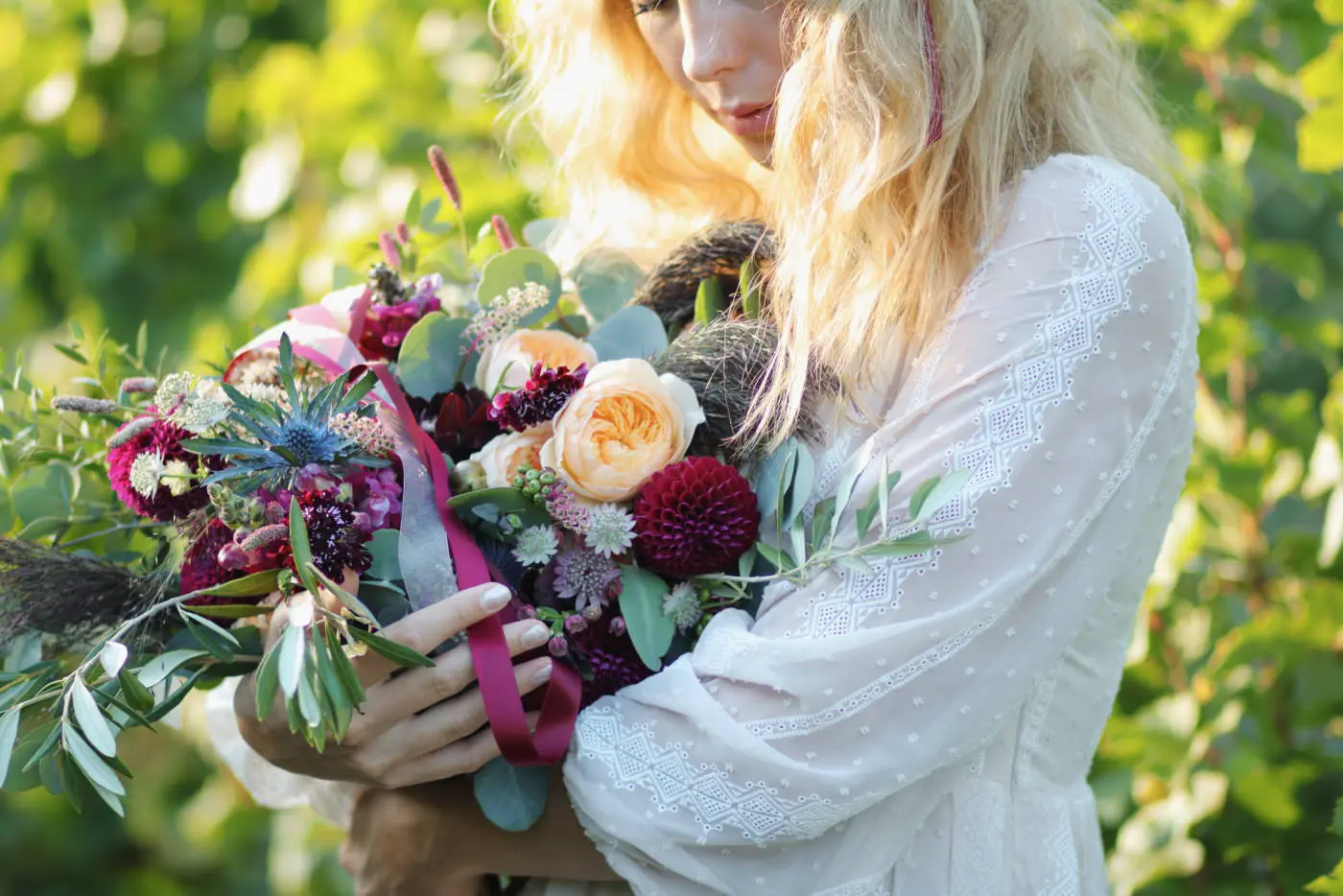 Woman holding bouquet