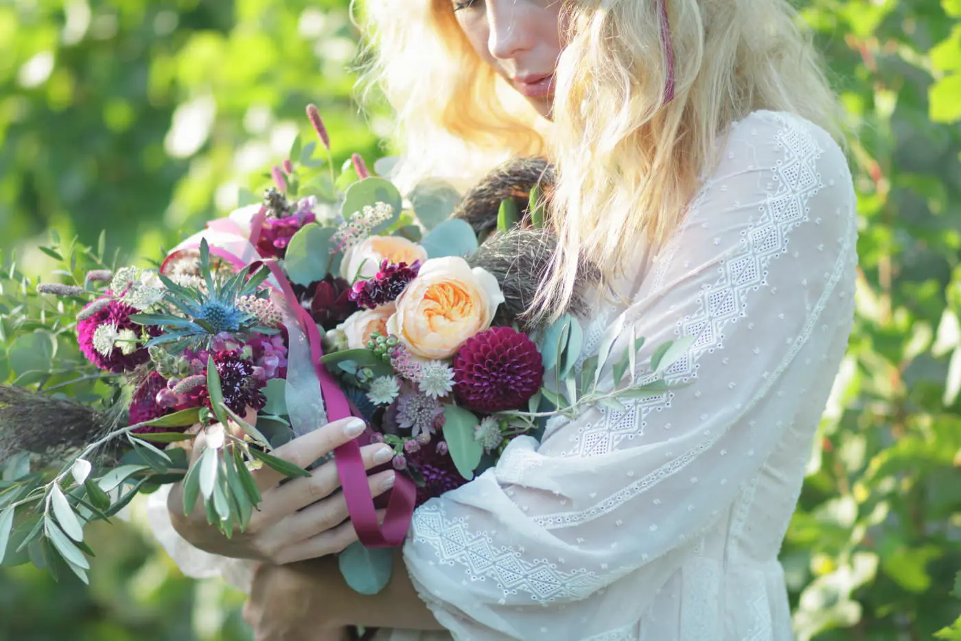Woman holding bouquet