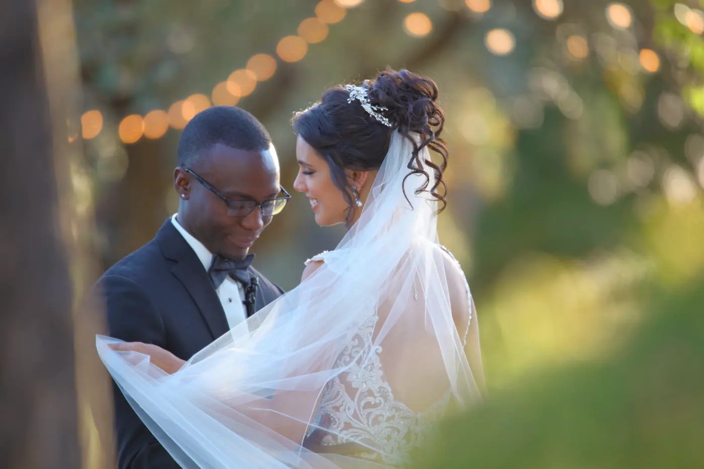 Wedding couple bokeh lights